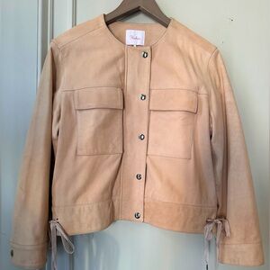 Lambskin Leather Boxy Bomber Jacket -small/medium